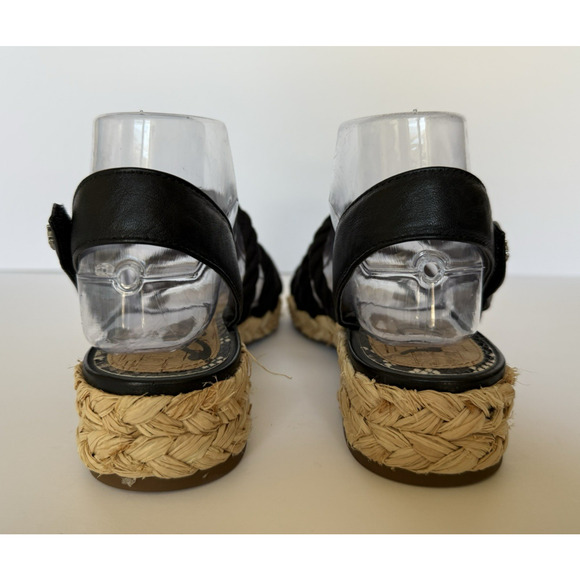 SAM EDELMAN Cristan Black Rope & Leather Strappy Rafia Sandals Size 7 Beachy EUC - Picture 3 of 12